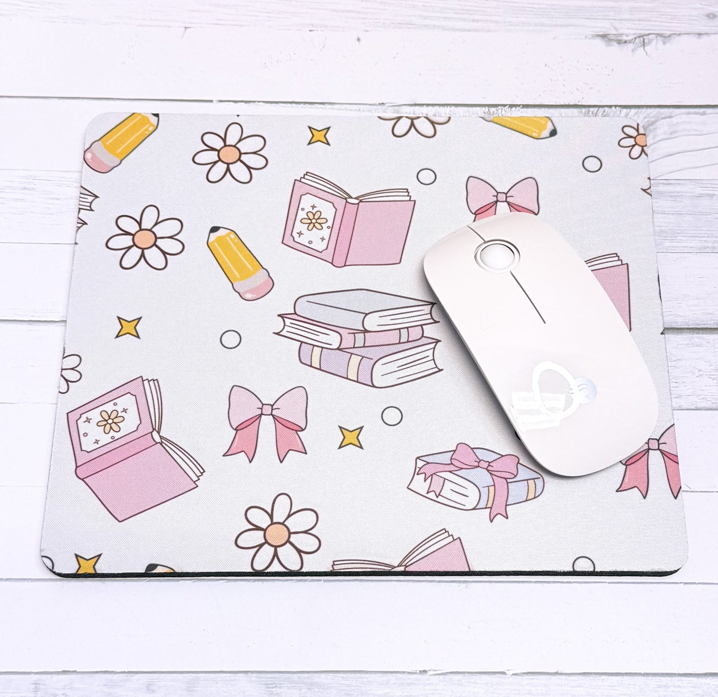 Books, Bows, Flowers And Pencils - White