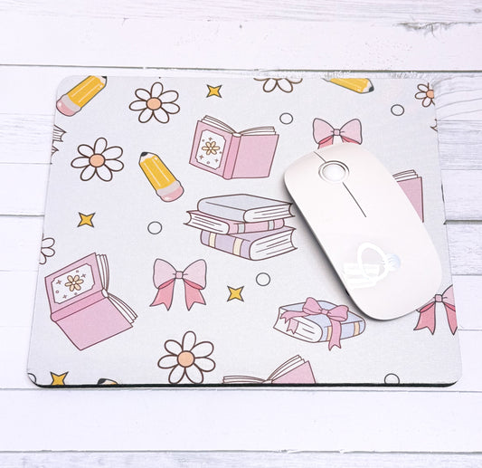 Books, Bows, Flowers And Pencils - White